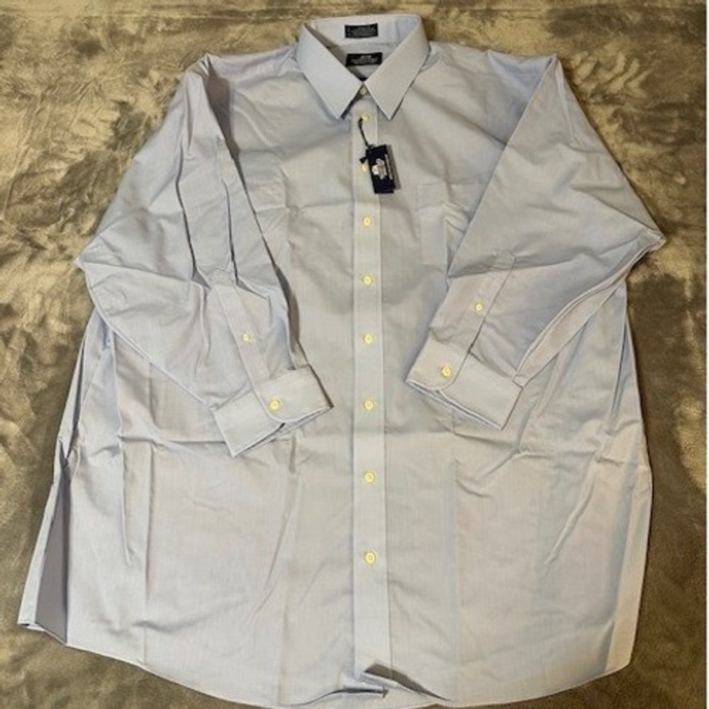 Stafford Mens Wrinkle Free Light Blue Broadcloth Dress Shirt 19/34 Long Sleeve